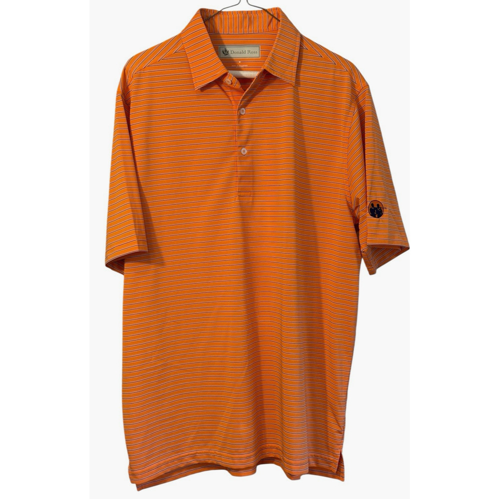 Donald Ross Polo Shirt Men's Medium Orange Striped Polyester Stretch Casual Golf